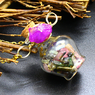 Natural Multicolor Tourmaline Chips Perfume Bottle Necklace BOTT-PW0008-01B-1