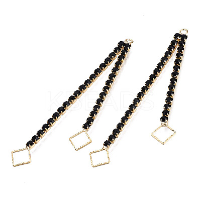 Brass Pave Jet Rhinestone Chain with Rhombus Big Pendants KK-N216-422-02LG-1