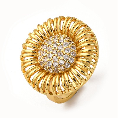 Brass Micro Pave Cubic Zirconia Cuff Rings RJEW-D323-03G-1
