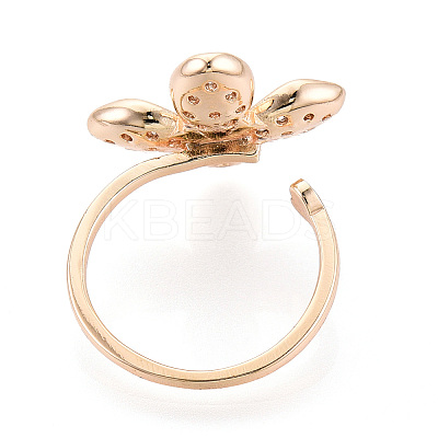 Flower Brass Micro Pave Clear Cubic Zirconia Cuff Ring Settings KK-T076-70G-1