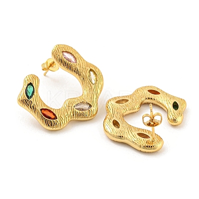 Rack Plating Brass Stud Earrings. with Colorful Cubic Zirconia EJEW-K263-10G-1