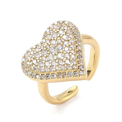 Heart Brass Micro Pave Cubic Zirconia Cuff Rings for Women RJEW-A069-12G-1