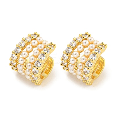 Brass Micro Pave Clear Cubic Zirconia Cuff Earrings EJEW-I305-109G-1