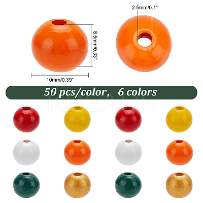 300Pcs 6 Colors Spray Painted Wood Beads WOOD-PH0002-54-1