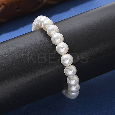 Shell Pearl Beaded Slider Bracelet with Brass Snake Chain X-BJEW-B066-01B-02-1