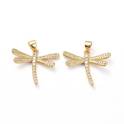 Brass Micro Pave Clear Cubic Zirconia Pendants ZIRC-L100-103G-1