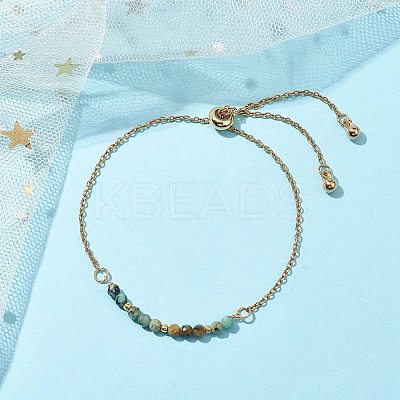 Faceted Round Natural African Turquoise(Jasper) Slider Bracelets BJEW-JB10233-01-1