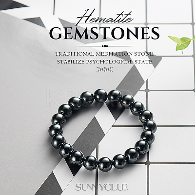 Non-magnetic Synthetic Hematite Round Beads Stretch Bracelets BJEW-PH0001-8mm-22-1