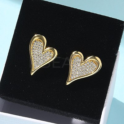 Brass Micro Pave Clear Cubic Zirconia Stud Earrings for Women EJEW-U034-01G-02-1