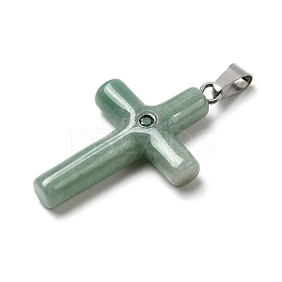 Natural Green Aventurine Cross Pendants KK-D021-04G-P-1