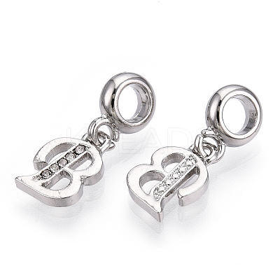 Platinum Rack Plating Alloy Rhinestone European Dangle Charms PALLOY-T048-36P-B-1