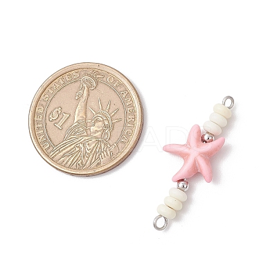 Dyed Synthetic Turquoise Sea Animal Rondelle Beaded Connector Charms PALLOY-JF04058-01-1