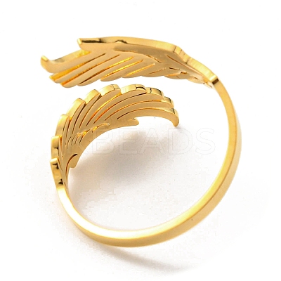 304 Stainless Steel Double Wing Open Cuff Ring RJEW-F149-01G-1