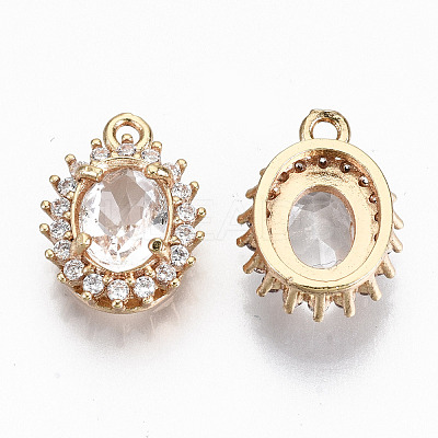 Brass Glass Rhinestone Pendants GLAA-S179-28-RS-1