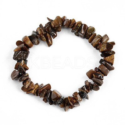 Unisex Chip Natural Tiger Eye Beaded Stretch Bracelets BJEW-S143-02-1