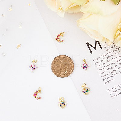 6Pcs 3 Style Brass Micro Pave Cubic Zirconia Charms KK-DC0003-17-1