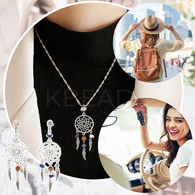 24Pcs 12 Colors Woven Net/Web with Wing Tibetan Style Alloy Pendant Decorations HJEW-AB00238-1