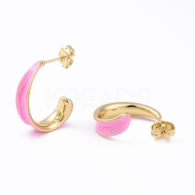 Brass Enamel Stud Earrings EJEW-A093-08G-1
