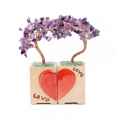Heart Money Tree Natural Amethyst Bonsai Display Decorations DJEW-G027-16RG-01-1