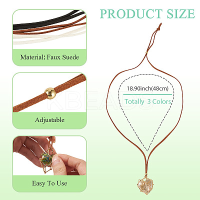 3Pcs Faux Suede Macrame Pouch Pendant Necklaces NJEW-TAC0052-03-1