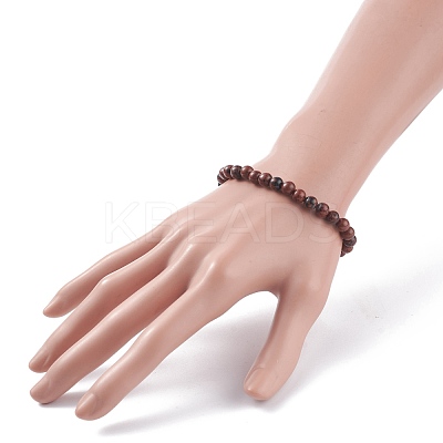 Natural Mahogany Obsidian Round Beaded Stretch Bracelet BJEW-JB07905-02-1