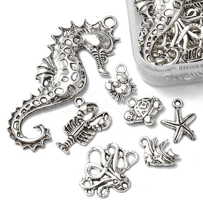 48Pcs 8 Style Marine Animal Theme Tibetan Style Alloy Pendants FIND-FS0001-53-1