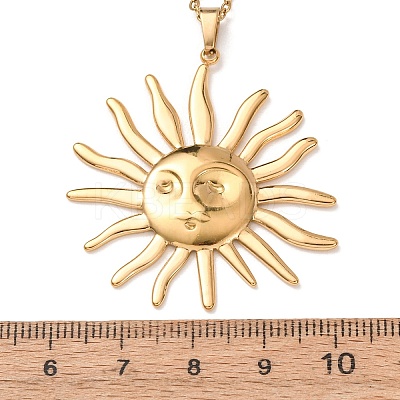 304 Stainless Steel Sun Pendant Cable Chain Necklaces for Men Women NJEW-K308-04C-G-1