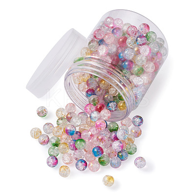 Transparent Spray Painted Crackle Glass Beads Strands GLAA-TA0003-09-1