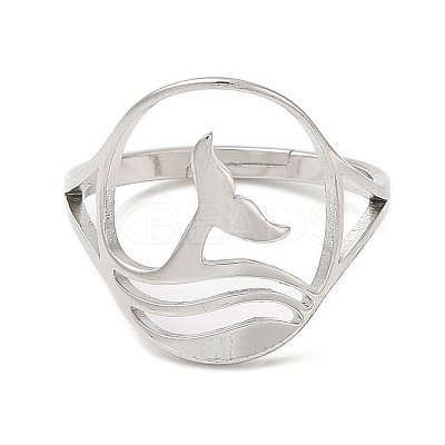 Non-Tarnish 304 Stainless Steel Whale Tail Adjustable Ring for Women RJEW-M149-01P-1