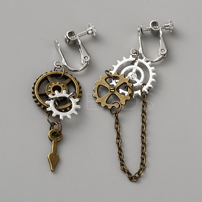 Gear Alloy Clip-on Earrings for Women EJEW-WH0033-47A-1