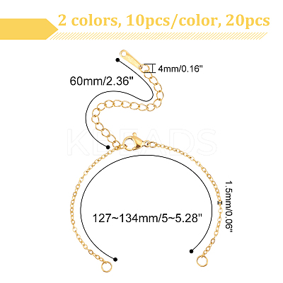 20Pcs 2 Colors 201 Stainless Steel Cable Chain Link Bracelet Making STAS-UN0047-16-1