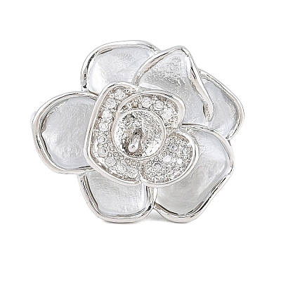 Flower Brass Micro Pave Cubic Zirconia & Enamel Cuff Ring Settings KK-CBAC351-06P-04-1