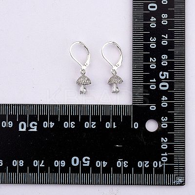 Clear Cubic Zirconia Mushroom Dangle Leverback Earrings EJEW-SW00011-25-1