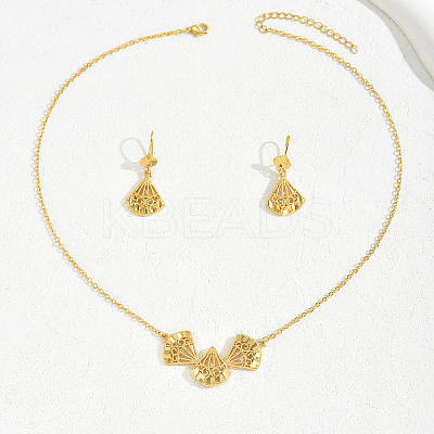 Elegant Hollow Fan Brass Necklace & Dangle Earrings Set RC4710-1