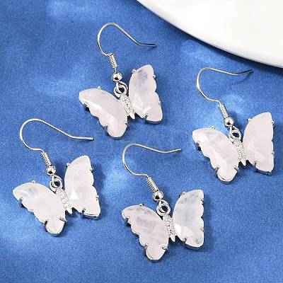 Natural Rose Quartz Brass Dangle Earrings EJEW-M081-01P-02-1