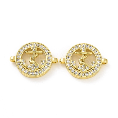 Rack Plating Brass Micro Pave Clear Cubic Zirconia Connector Charms KK-C008-06G-1