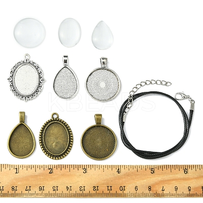 DIY Blank Dome Alloy Glass & Waxed Cord Necklace Making Kits DIY-FS0007-65-1