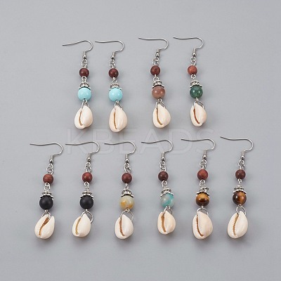 Round Natural Mixed Stone Dangle Earrings EJEW-JE02911-1