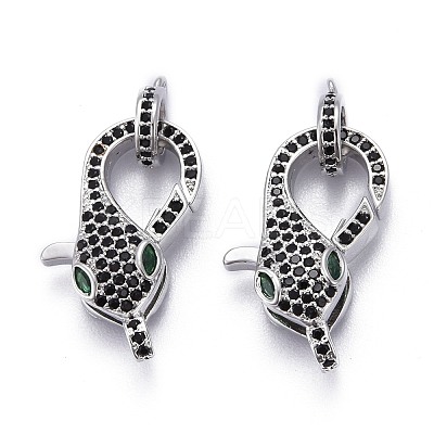 Brass Micro Pave Black & Green Cubic Zirconia Lobster Claw Clasp ZIRC-Z011-19P-1