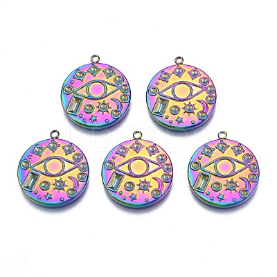 Rack Plating Rainbow Color 304 Stainless Steel Pendant Rhinestone Settings STAS-N098-037-1