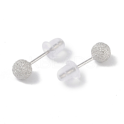 Anti-Tarnish Rhodium Plated 999 Fine Silver Texture Round Stud Earrings for Women LS-EJEW-S215-08P-1
