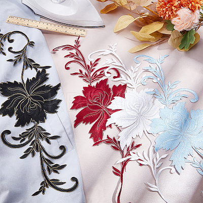Peony Polyester Embroidery Ornament Accessories PATC-WH0008-04B-1