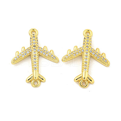 Rack Plating Brass Micro Pave Clear Cubic Zirconia Airplane Connector Charms KK-P270-17G-1