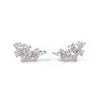 Clear Cubic Zirconia Flower Stud Earrings EJEW-L234-079P-1