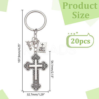 20Pcs Cross Zinc Alloy Keychains KEYC-AR0001-38-1