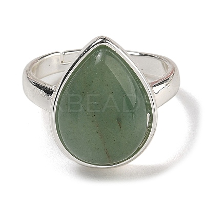 Natural Green Aventurine Teardrop Adjustable Rings RJEW-K371-08S-23-1