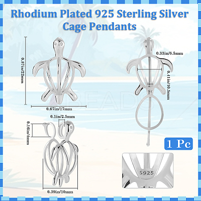 1Pc Rhodium Plated 925 Sterling Silver Cage Pendants STER-BBC0007-19-1