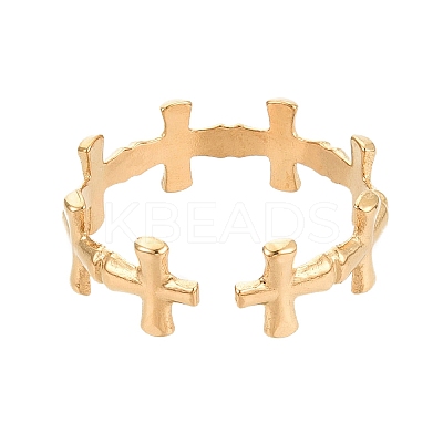 Ion Plating(IP) 304 Stainless Steel Cross Open Cuff Ring for Women RJEW-K245-26G-1