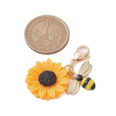Bee Sunflower Resin & Alloy Enamel Pendant Decorations HJEW-JM01995-1