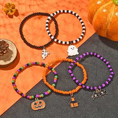 5Pcs 5 Style Glass Seed Beaded Stretch Bracelets Set BJEW-TA00275-1